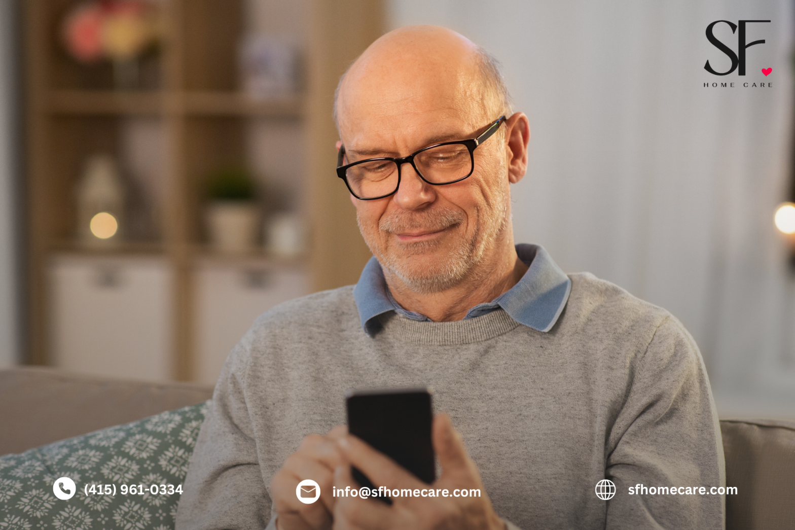 Elder using mobile phone